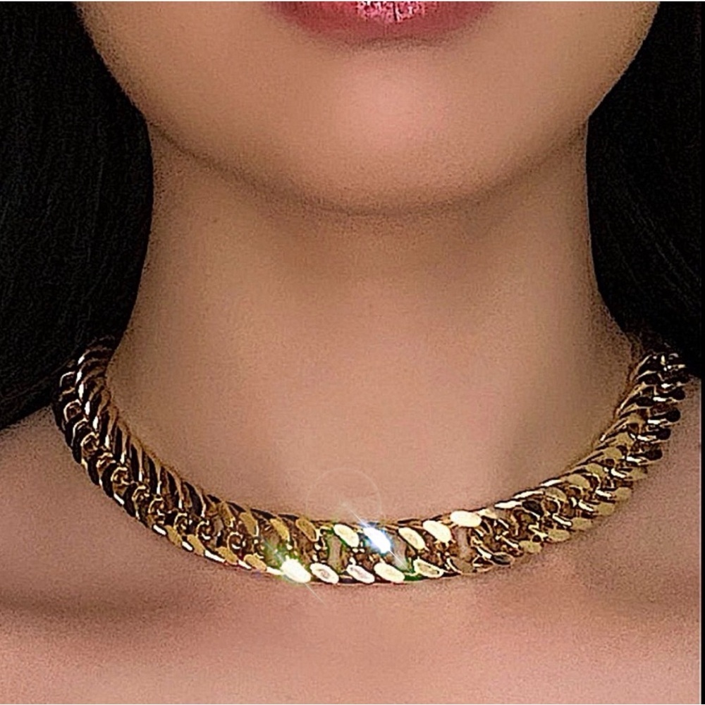 Gold Chain Cuban Link Chunky Choker Necklace - Women Jewelry